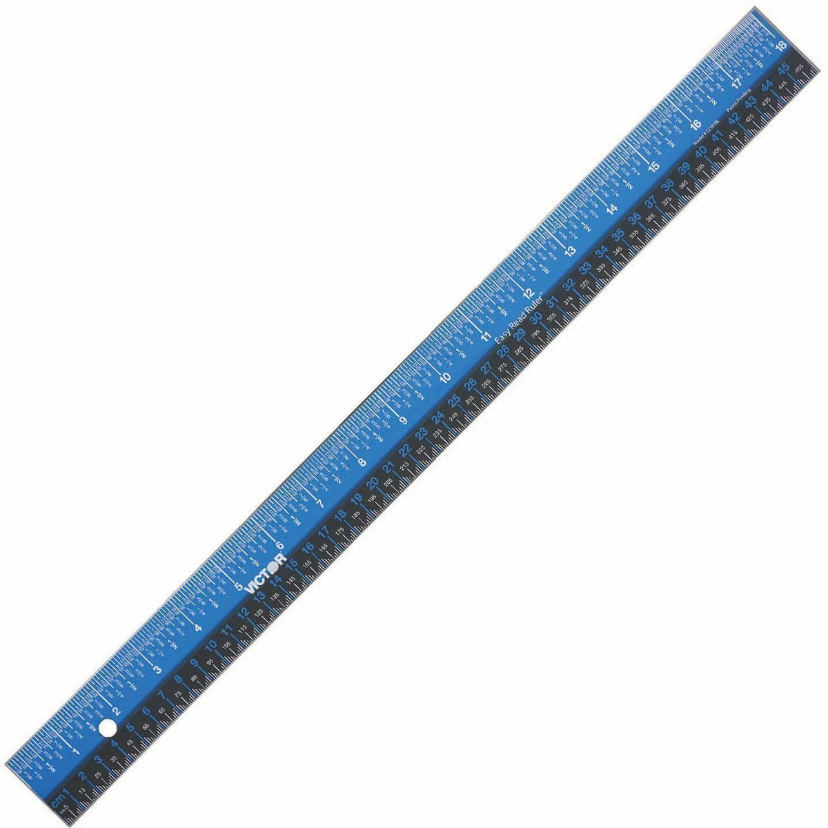 Victor Easy Read 18 Inch Blue Stainless Steel Ruler - 18" Length - 1/4, 1/8, 1/16 Graduations - Imperial, Metric Measuri