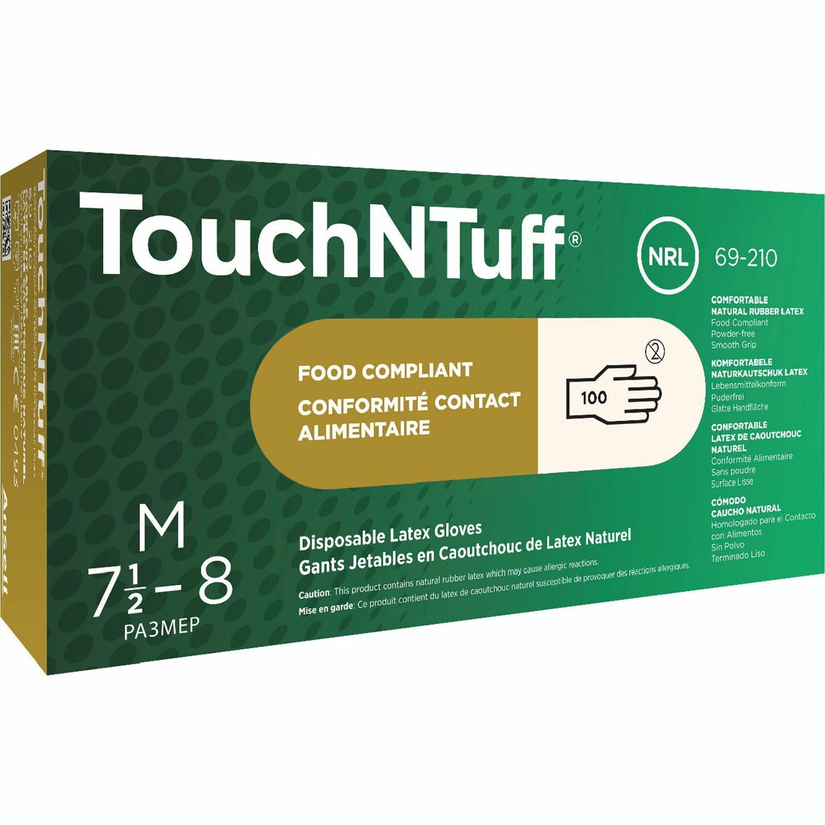 Ansell TouchNTuff Disposable Gloves - 5 mil Thickness - Medium Size - White - Powdered, Comfortable - For Laboratory App