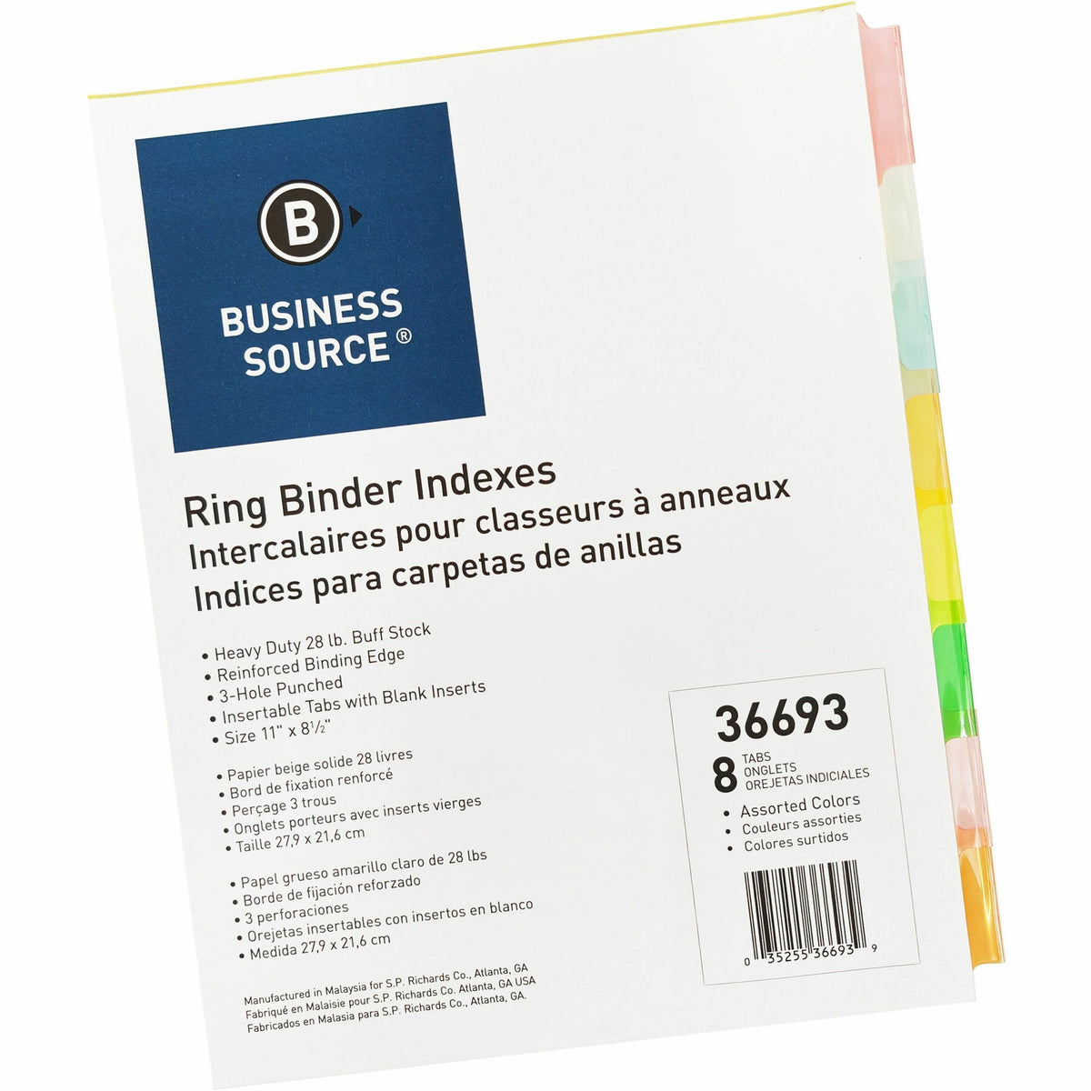 Business Source Insertable Tab Ring Binder Indexes - 8 Blank Tab(s) - 1.50" Tab Width - 8.5" Divider Width x 11" Divider