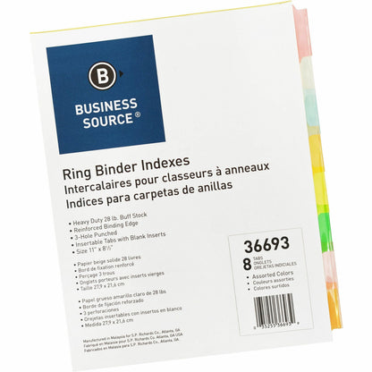 Business Source Insertable Tab Ring Binder Indexes - 8 Blank Tab(s) - 1.50" Tab Width - 8.5" Divider Width x 11" Divider