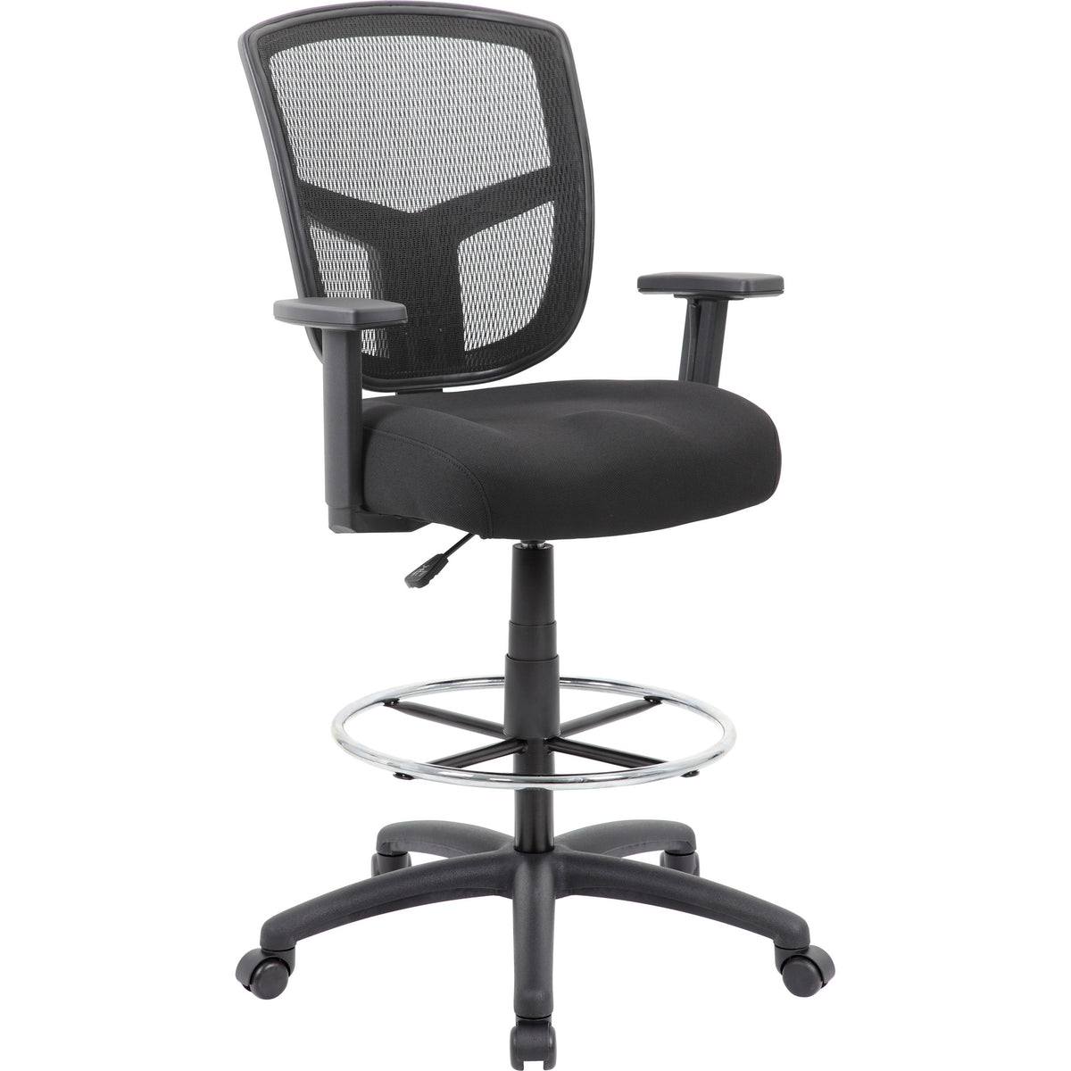 Boss Stool, Mesh, Black - Black Seat Color - High Density Foam (HDF) Seat Material - Black Back Color - 5-star Base - 1 