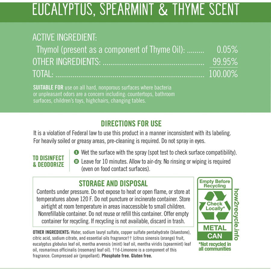 Seventh Generation Disinfectant Cleaner - For Day Care - 13.9 fl oz (0.4 quart) - Eucalyptus Spearmint & Thyme Scent - 1