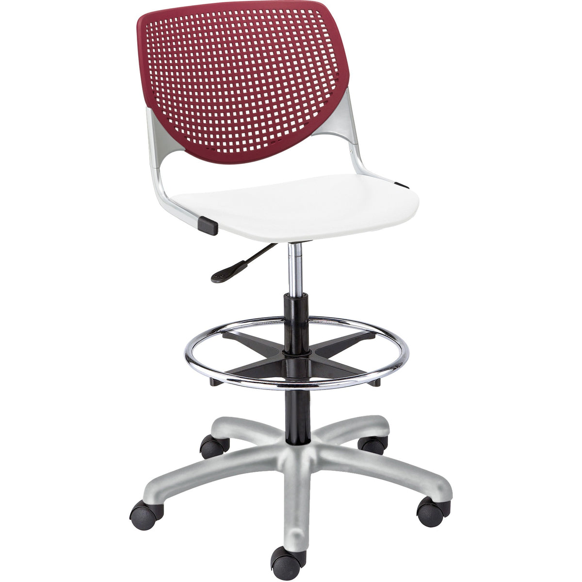 KFI Kool Collection 2300 Armless Stool with Casters - White Seat Color - Polypropylene Seat Material - Burgundy Back Col