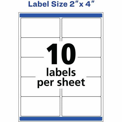 Avery® 2" x 4" Labels, Ultrahold®, 5,000 Labels (95523) - 2" Width x 4" Length - Permanent Adhesive - Rectangle - Laser 