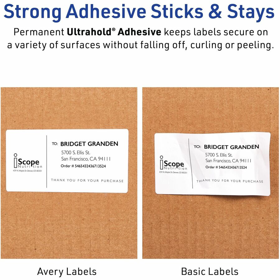 Avery® 2" x 4" Labels, Ultrahold®, 5,000 Labels (95523) - 2" Width x 4" Length - Permanent Adhesive - Rectangle - Laser 