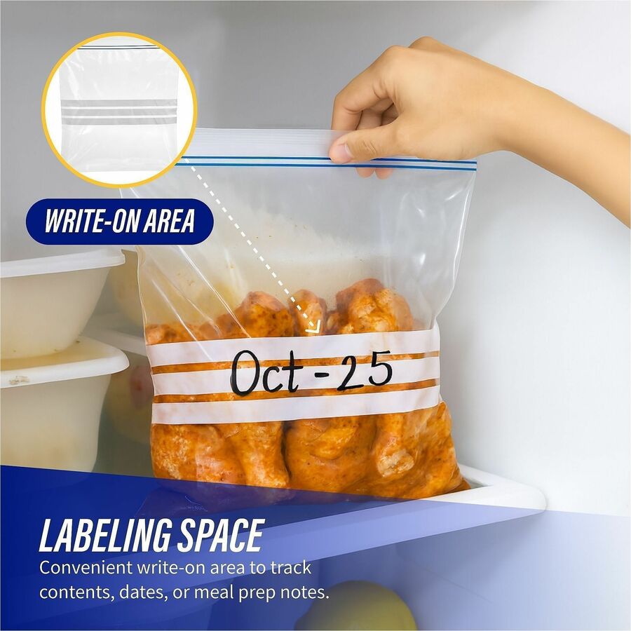 Genuine Joe Food Storage Bags - 1 gal Capacity - 11" Length x 10.56" Width x 1.75 mil (44 Micron) Thickness - Zipper Clo