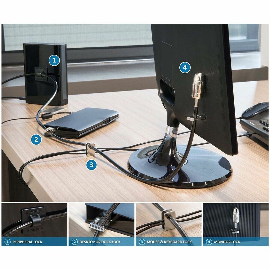 Kensington Desktop & Peripherals 2.0 Locking Kit - 8 ft Cable - Keyed Lock - Black - Carbon Steel, Plastic