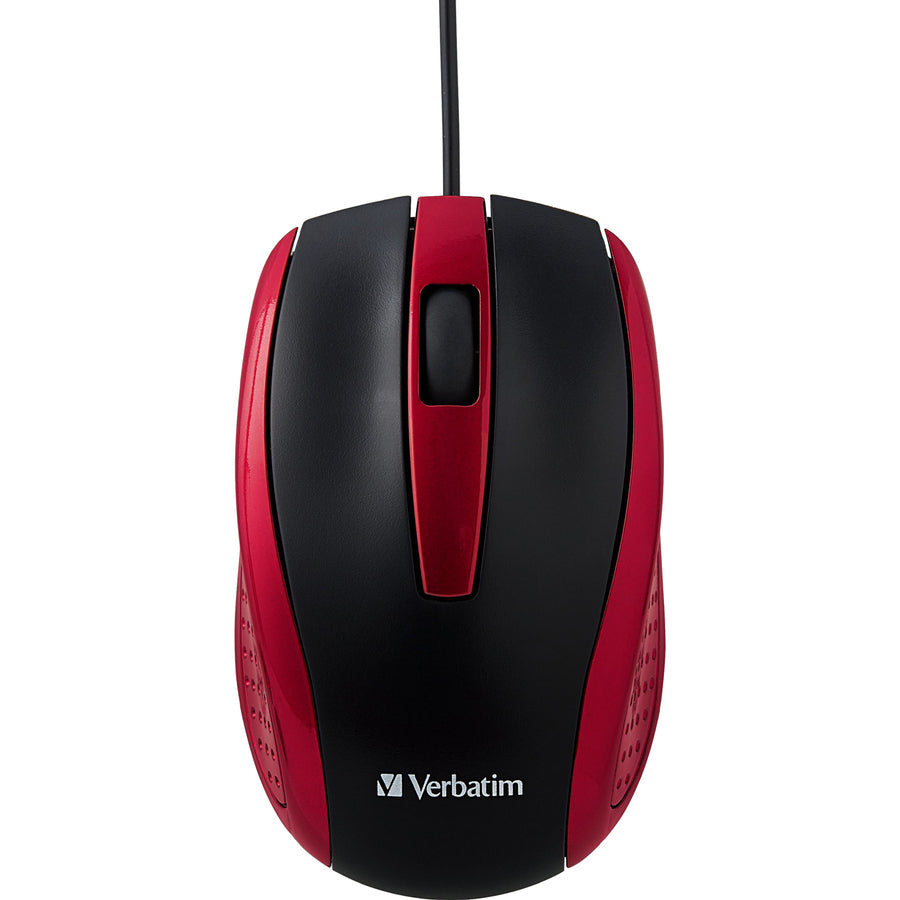 Verbatim Corded Notebook Optical Mouse - White - Optical - Cable - Red - USB Type A - Scroll Wheel - 3 Button(s) - 1 Eac