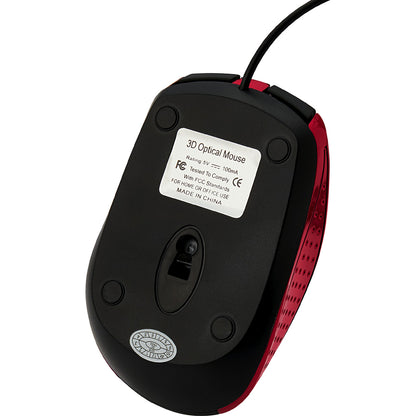Verbatim Corded Notebook Optical Mouse - White - Optical - Cable - Red - USB Type A - Scroll Wheel - 3 Button(s) - 1 Eac