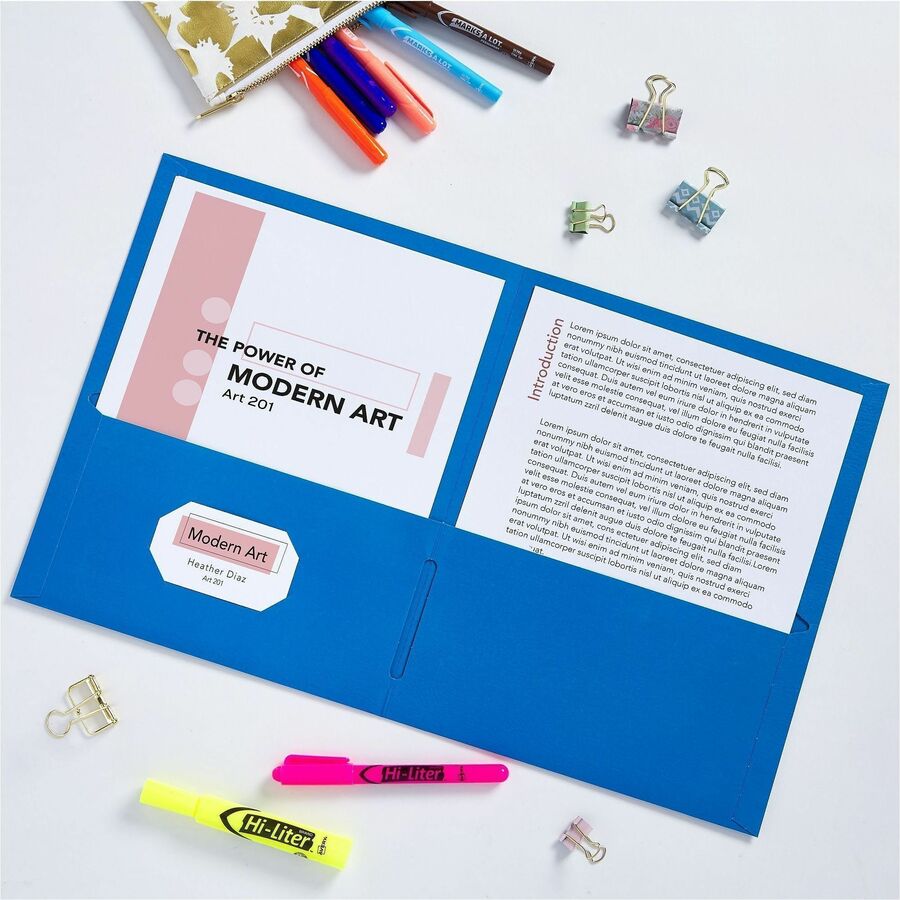 Avery® Letter Pocket Folder - 8 1/2" x 11" - 40 Sheets Capacity - 2 Internal Pocket - Light Blue - Embossed - 25/Box - 5