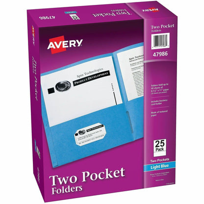 Avery® Letter Pocket Folder - 8 1/2" x 11" - 40 Sheets Capacity - 2 Internal Pocket - Light Blue - Embossed - 25/Box - 5