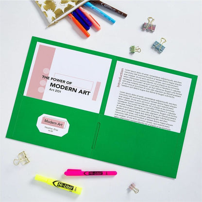 Avery® Letter Pocket Folder - 8 1/2" x 11" - 40 Sheets Capacity - 2 Internal Pocket - Embossed Paper - Green - Embossed 