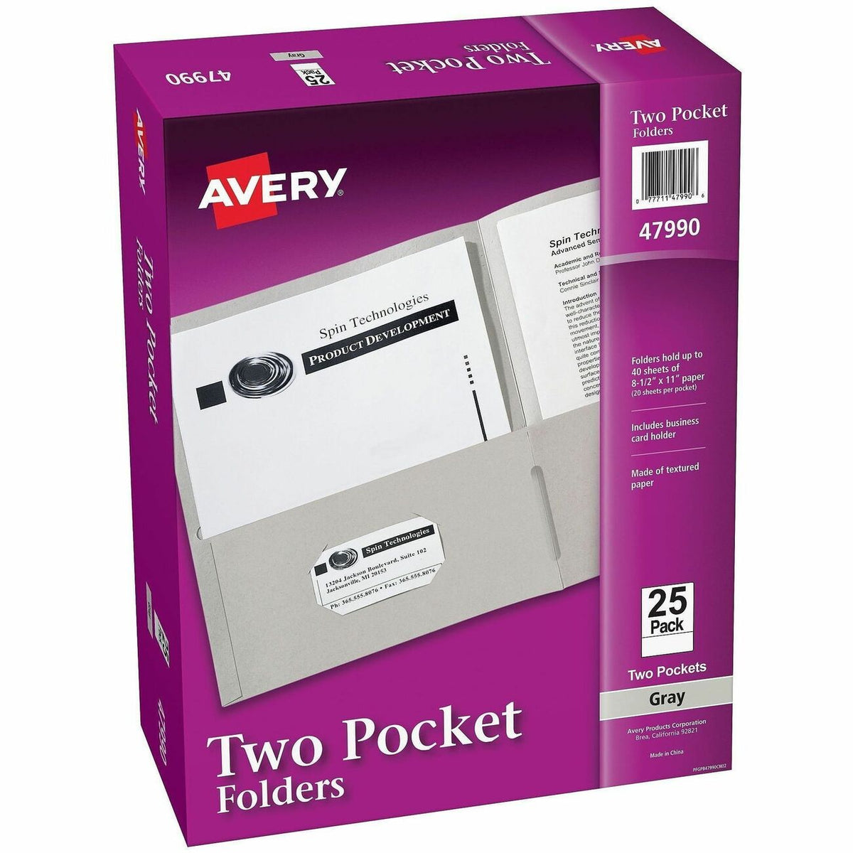 Avery® Letter Pocket Folder - 8 1/2" x 11" - 40 Sheets Capacity - 2 Internal Pocket - Embossed Paper - Gray - Embossed -
