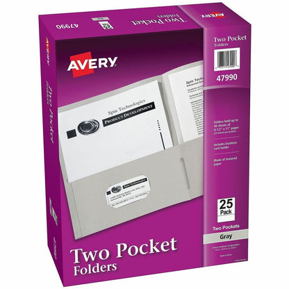 Avery® Letter Pocket Folder - 8 1/2" x 11" - 40 Sheets Capacity - 2 Internal Pocket - Embossed Paper - Gray - Embossed -
