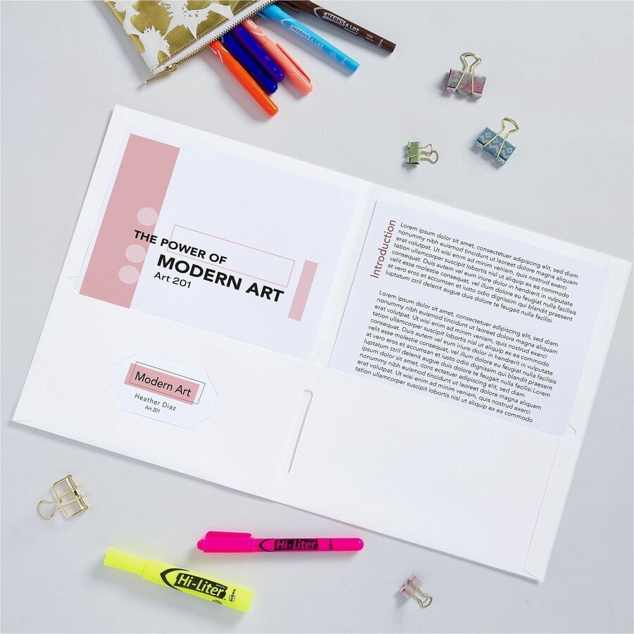 Avery® Letter Pocket Folder - 8 1/2" x 11" - 40 Sheets Capacity - 2 Internal Pocket - Embossed Paper - White - Embossed 