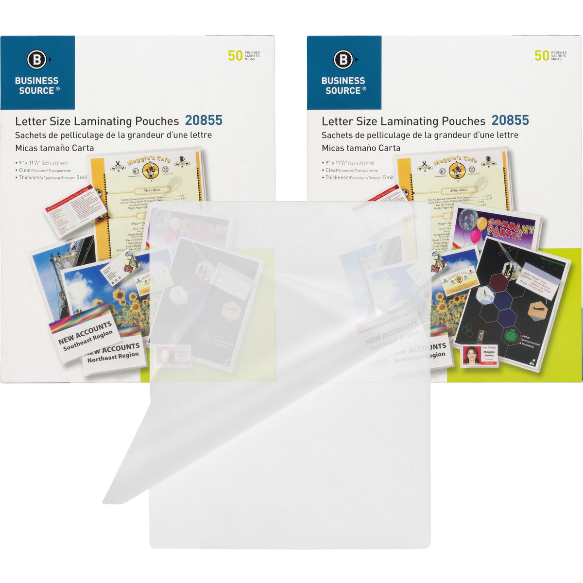 Business Source Letter Size Laminating Pouches - Sheet Size Supported: Letter 8.50" Width x 11" Length - 2 / Bundle