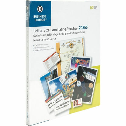 Business Source Letter Size Laminating Pouches - Sheet Size Supported: Letter 8.50" Width x 11" Length - 2 / Bundle