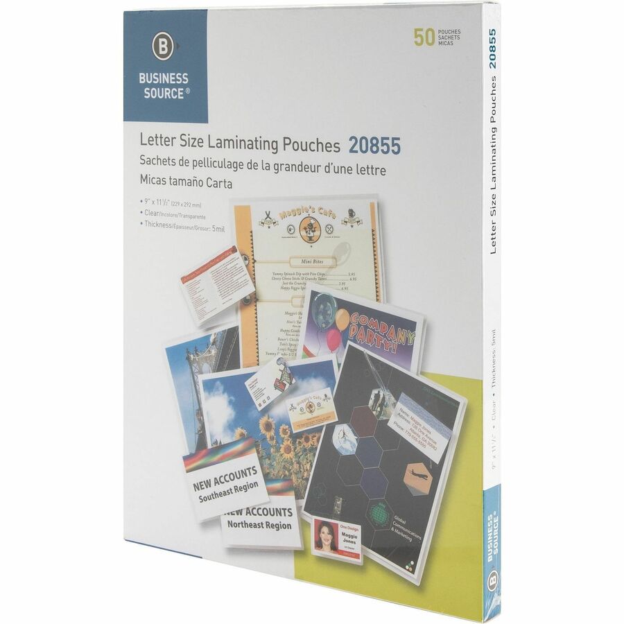Business Source Letter Size Laminating Pouches - Sheet Size Supported: Letter 8.50" Width x 11" Length - 2 / Bundle