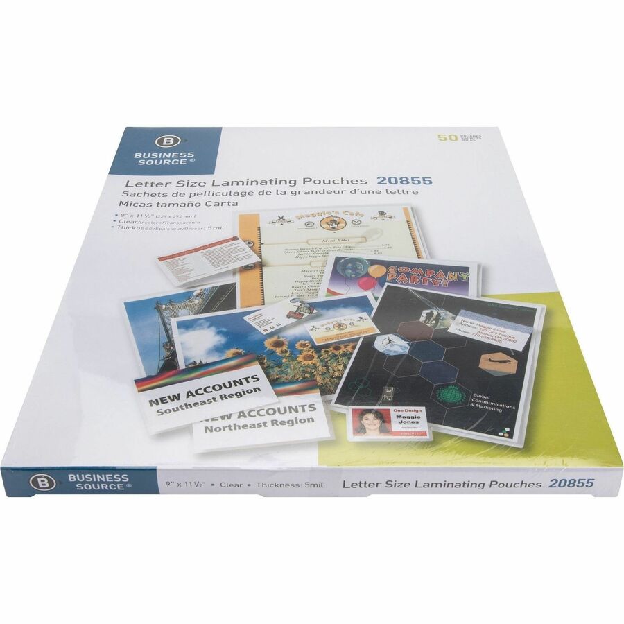 Business Source Letter Size Laminating Pouches - Sheet Size Supported: Letter 8.50" Width x 11" Length - 2 / Bundle