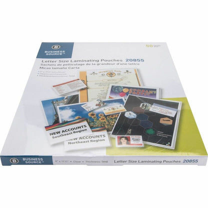 Business Source Letter Size Laminating Pouches - Sheet Size Supported: Letter 8.50" Width x 11" Length - 2 / Bundle