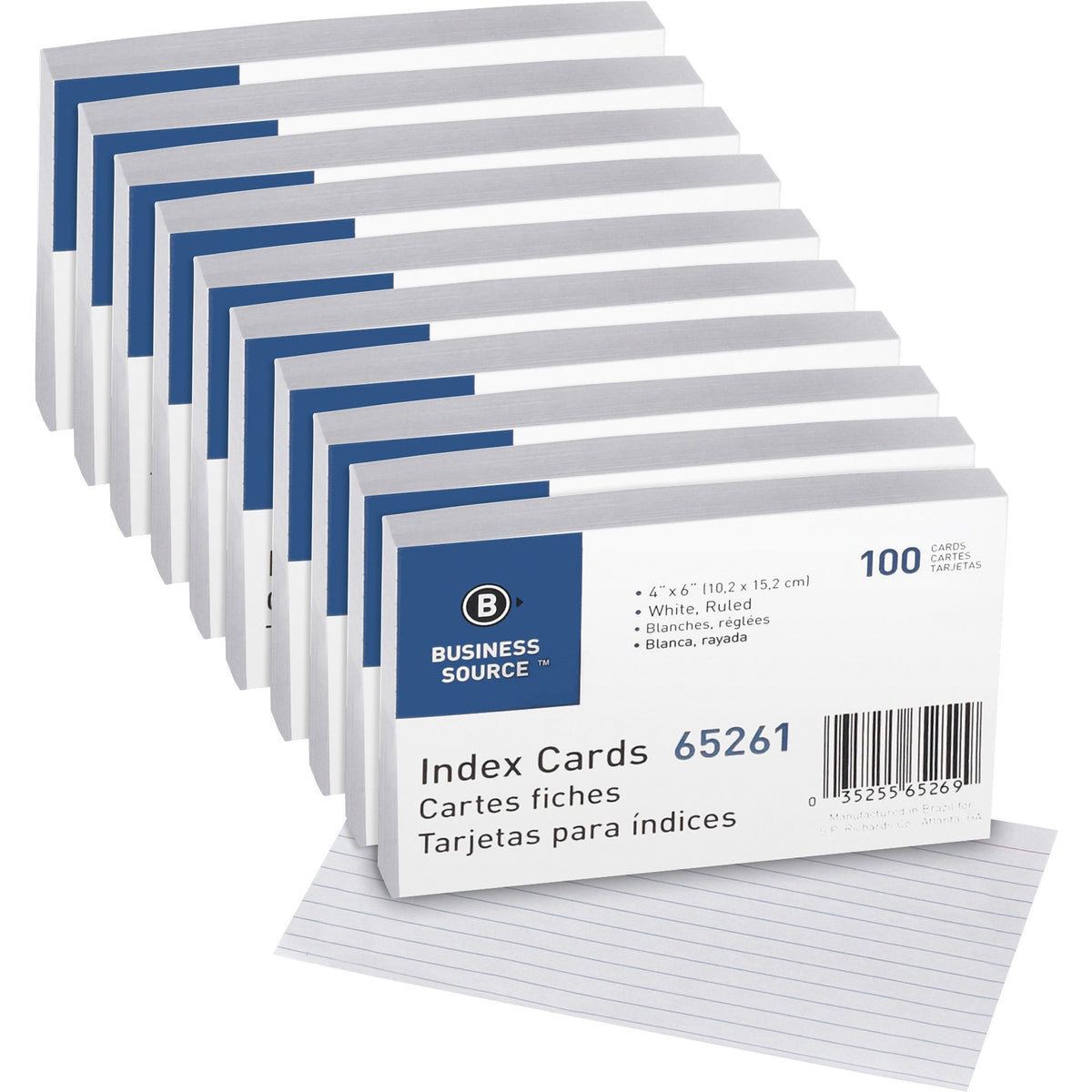 Business Source Ruled Index Cards - Front Ruling Surface - Ruled Front Ruling - 72 lb Basis Weight - 6" x 4" Sheet Size 