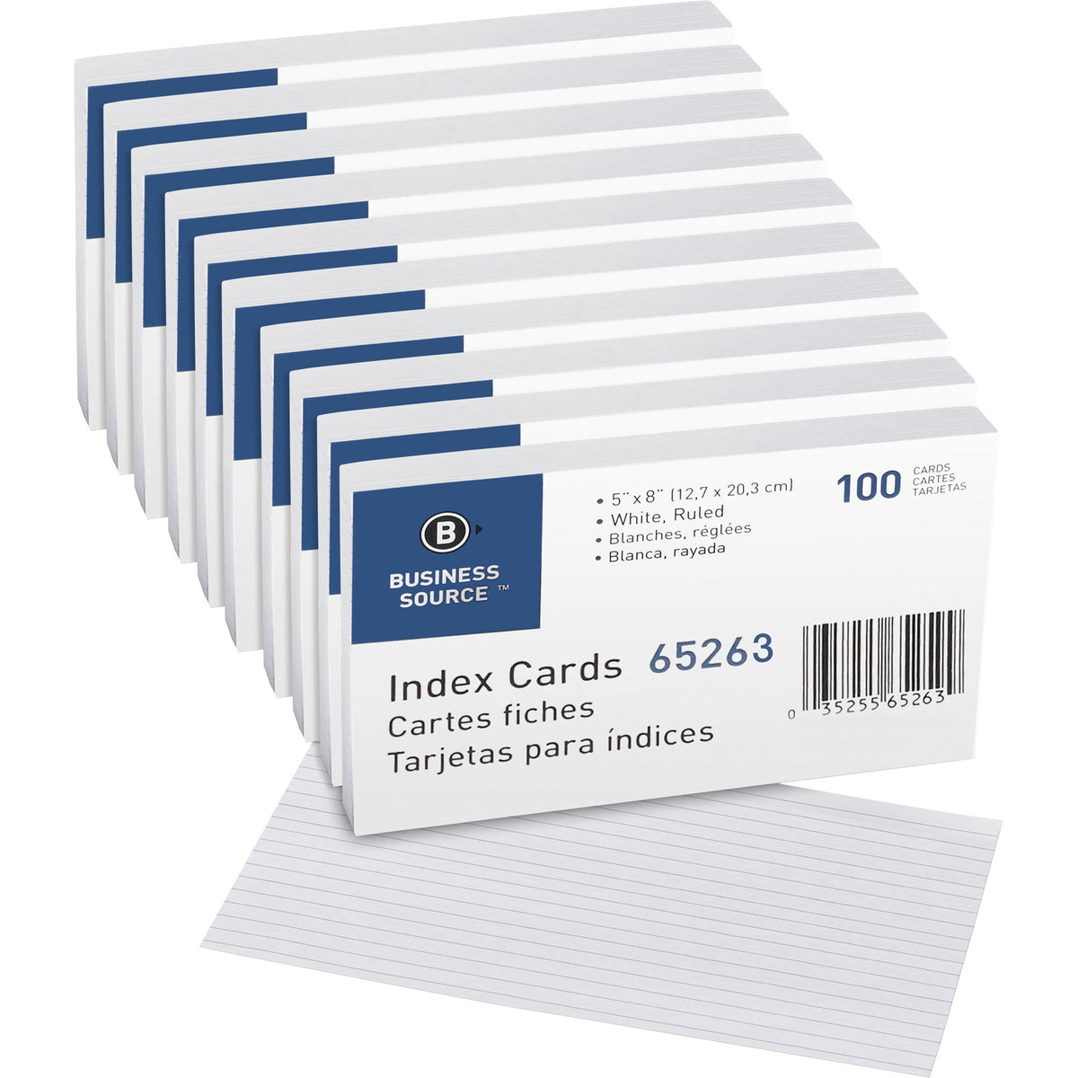 Business Source Ruled Index Cards - Front Ruling Surface - Ruled Front Ruling - 72 lb Basis Weight - 8" x 5" Sheet Size 