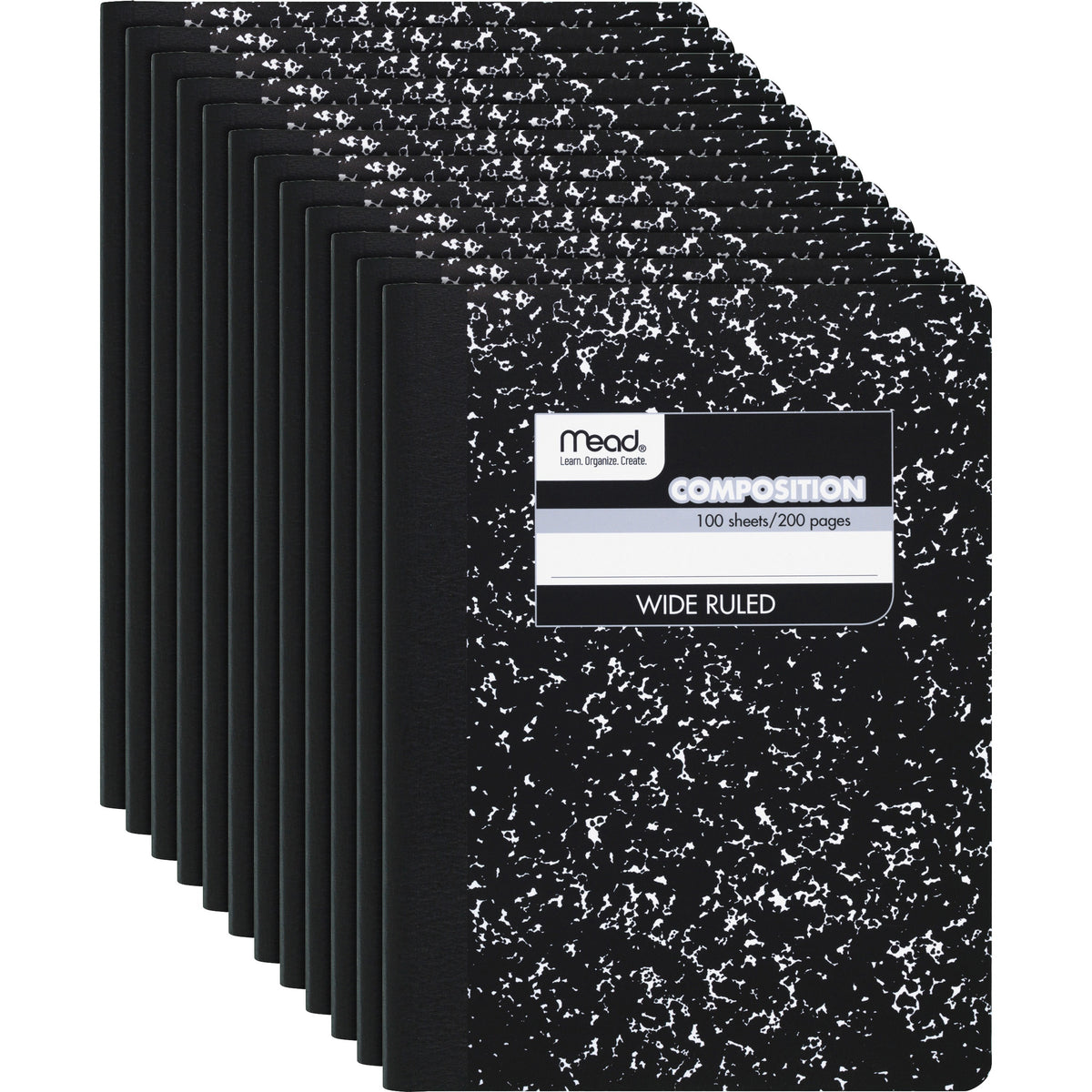 Mead Wide Ruled Composition Notebook - 100 Sheets - Sewn - 7 1/2" x 9 3/4" Sheet Size - White Paper - Black Marble Cover