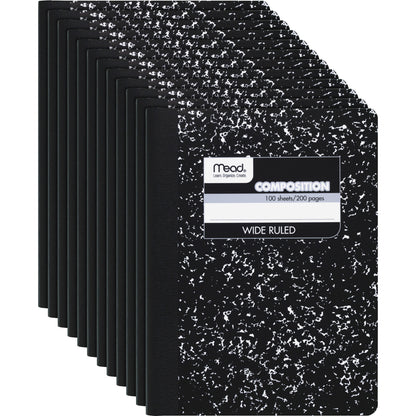 Mead Wide Ruled Composition Notebook - 100 Sheets - Sewn - 7 1/2" x 9 3/4" Sheet Size - White Paper - Black Marble Cover