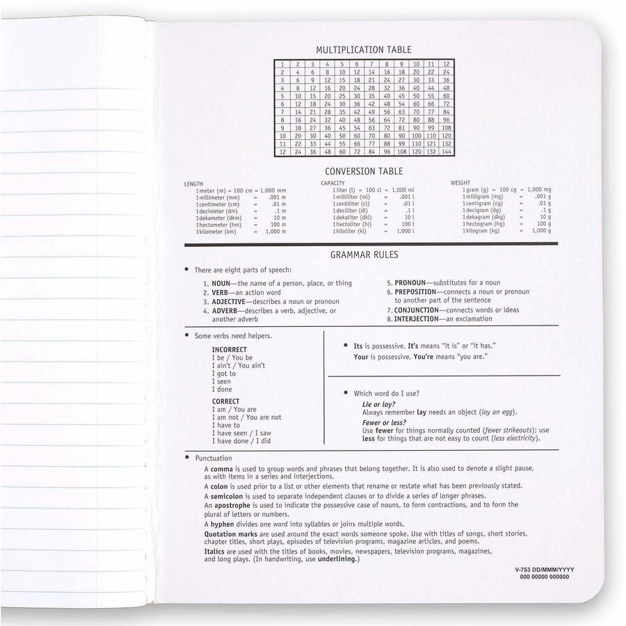 Mead Wide Ruled Composition Notebook - 100 Sheets - Sewn - 7 1/2" x 9 3/4" Sheet Size - White Paper - Black Marble Cover