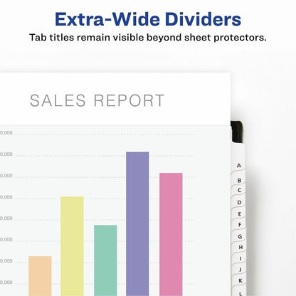 Avery Extra-Wide Dividers, 26 Tabs, Ready Index (11166) - 26 x Divider(s) - 26 Tab(s) - Alphabet - A-Z, Table of Content
