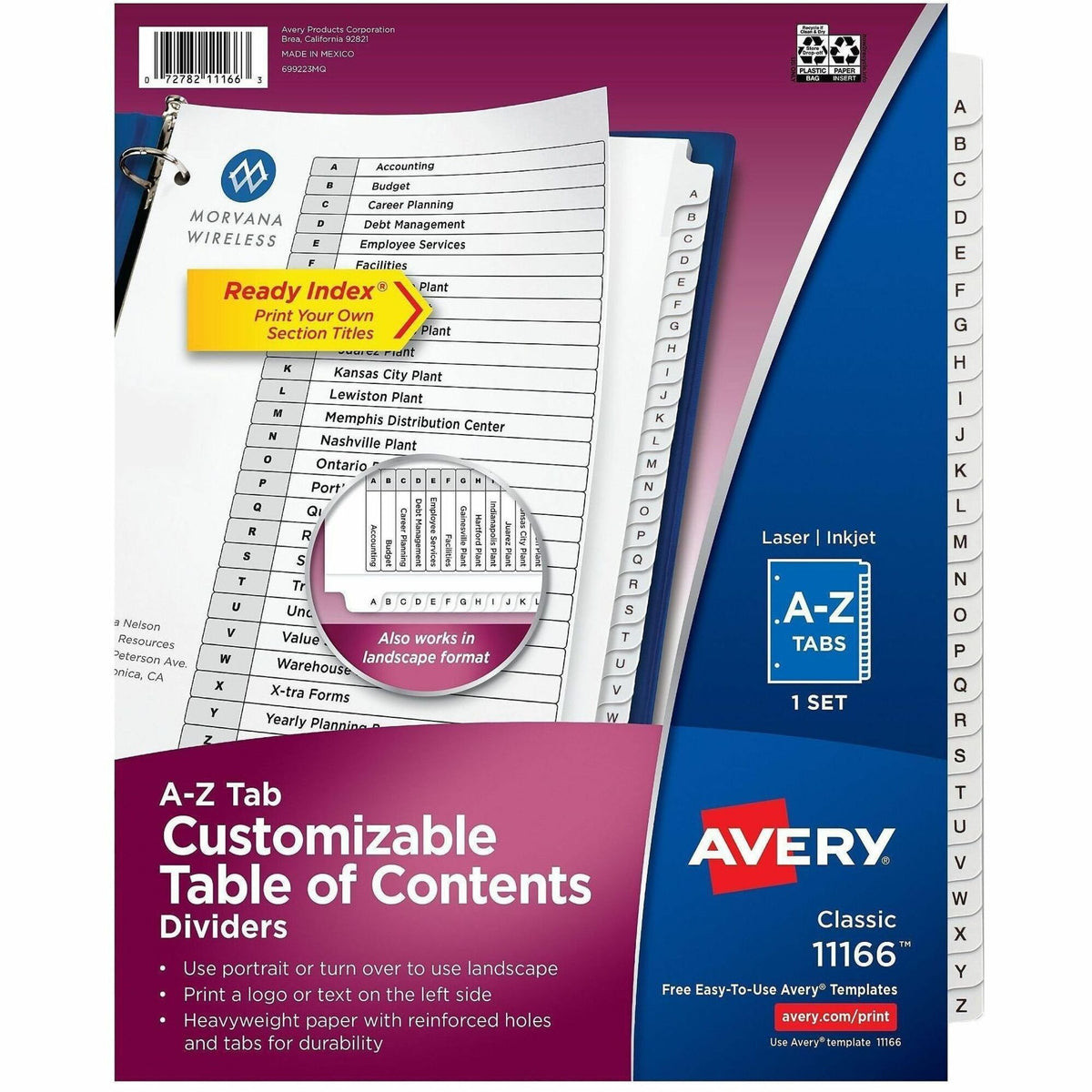 Avery Extra-Wide Dividers, 26 Tabs, Ready Index (11166) - 26 x Divider(s) - 26 Tab(s) - Alphabet - A-Z, Table of Content