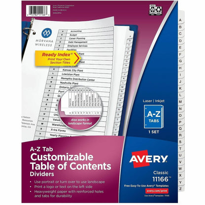 Avery Extra-Wide Dividers, 26 Tabs, Ready Index (11166) - 26 x Divider(s) - 26 Tab(s) - Alphabet - A-Z, Table of Content
