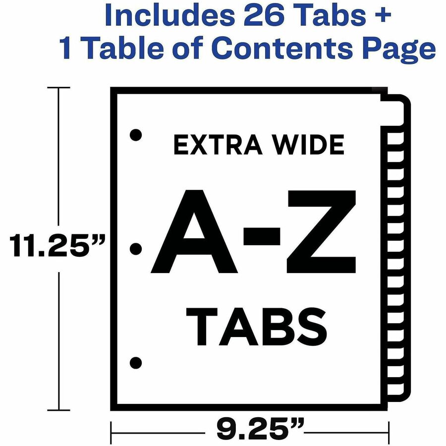 Avery Extra-Wide Dividers, 26 Tabs, Ready Index (11166) - 26 x Divider(s) - 26 Tab(s) - Alphabet - A-Z, Table of Content