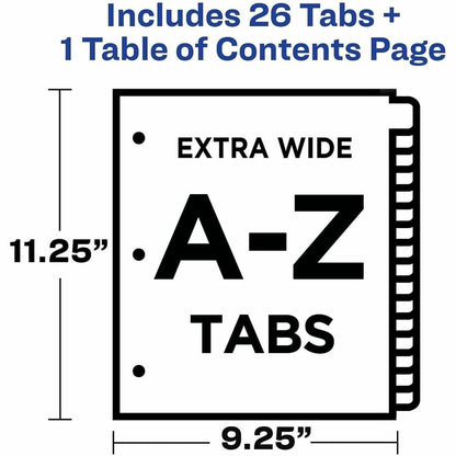 Avery Extra-Wide Dividers, 26 Tabs, Ready Index (11166) - 26 x Divider(s) - 26 Tab(s) - Alphabet - A-Z, Table of Content