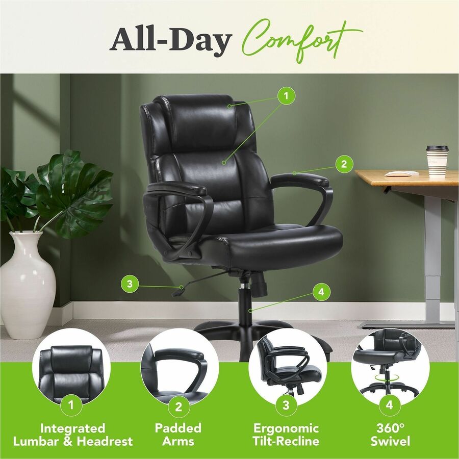Sadie Mid-Back Executive Chair - Black Seat Color - SofThread Leather Seat Material - Black Back Color - SofThread Leath