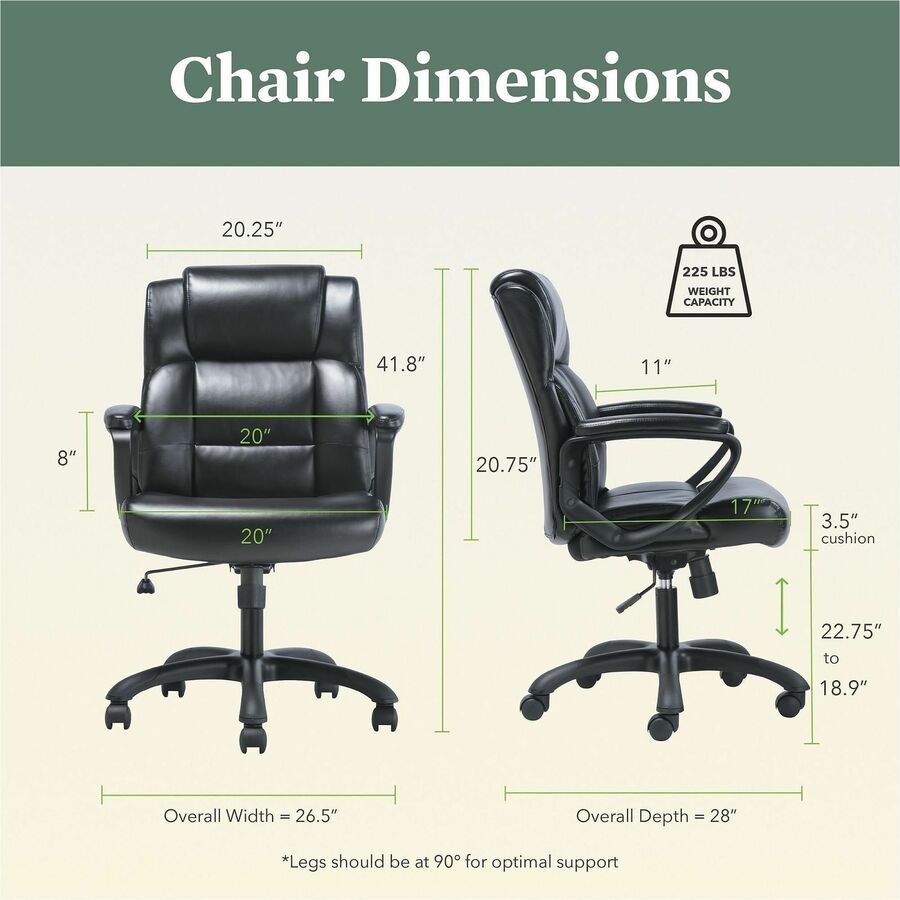 Sadie Mid-Back Executive Chair - Black Seat Color - SofThread Leather Seat Material - Black Back Color - SofThread Leath