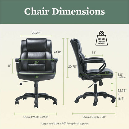 Sadie Mid-Back Executive Chair - Black Seat Color - SofThread Leather Seat Material - Black Back Color - SofThread Leath