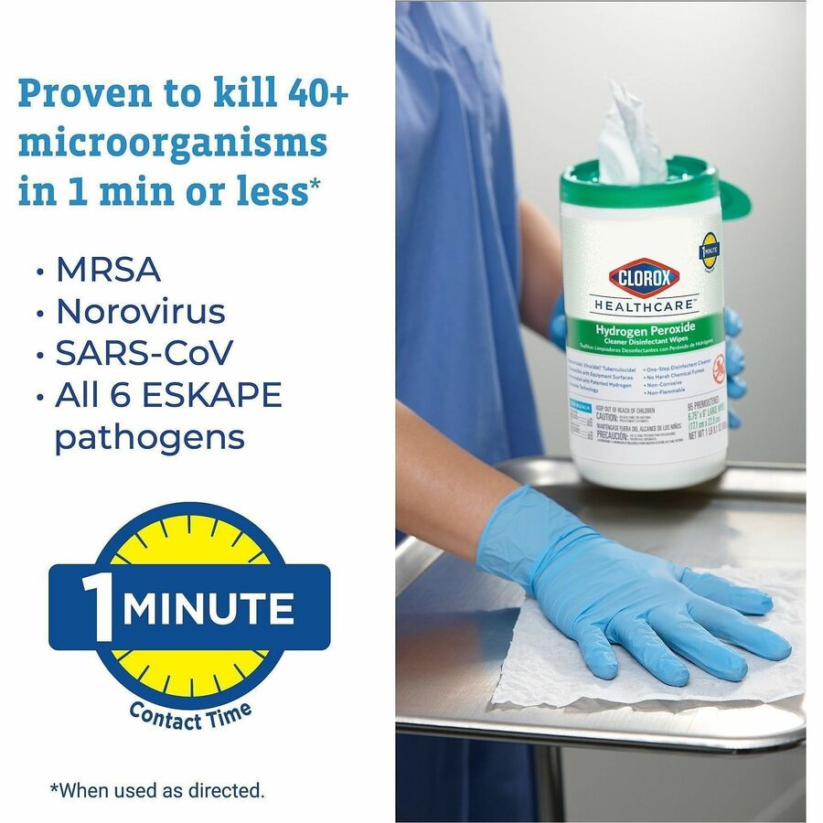 Clorox Healthcare Hydrogen Peroxide Cleaner Disinfectant Wipes - For Multipurpose, Multi Surface - Wipe - 5.75" Length x