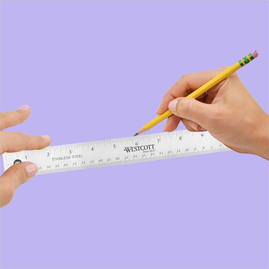 Westcott Stainless Steel Rulers - 12" Length x 1" Width - 1/16, 1/32 Graduations - Metric, Imperial Measuring System - S