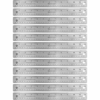 Westcott Stainless Steel Rulers - 12" Length x 1" Width - 1/16, 1/32 Graduations - Metric, Imperial Measuring System - S