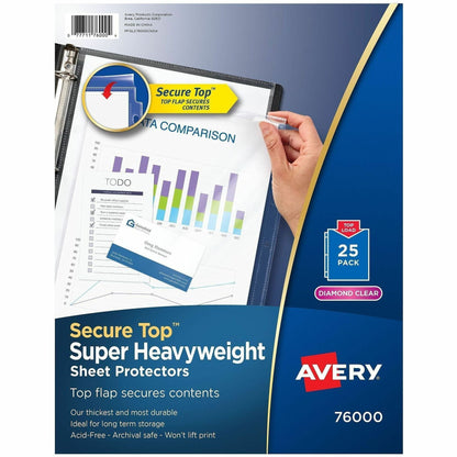 Avery® Secure Top Sheet Protectors - For Letter 8 1/2" x 11" Sheet - 3 x Holes - Ring Binder - Top Loading - Clear - Pol