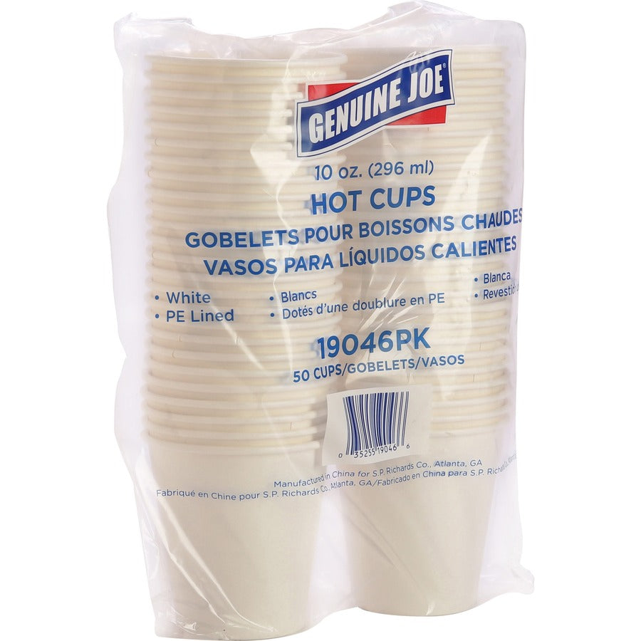 Genuine Joe 10 oz Disposable Hot Cups - 10 fl oz - White - Polyethylene - Hot Drink, Beverage - 50/Pack - 5 / Bundle