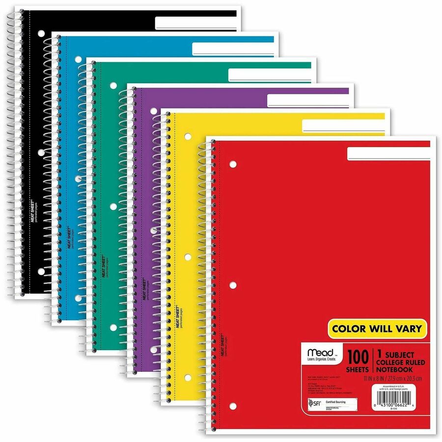 Mead One-subject Spiral Notebook - 100 Sheets - Spiral - College Ruled Front Ruling - 8" x 10 1/2" Sheet Size x 8" Width