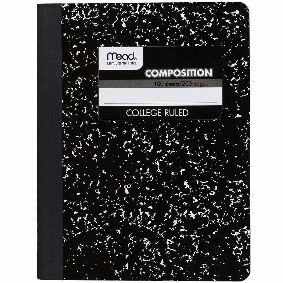 Mead Composition Book - Sewn - 7 1/2" x 9 3/4" Sheet Size - White Paper - Black Marble Cover - 12 / Carton