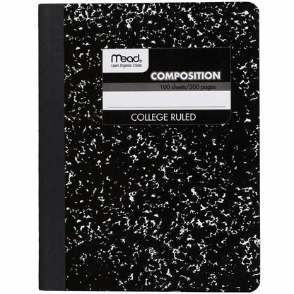 Mead Composition Book - Sewn - 7 1/2" x 9 3/4" Sheet Size - White Paper - Black Marble Cover - 12 / Carton