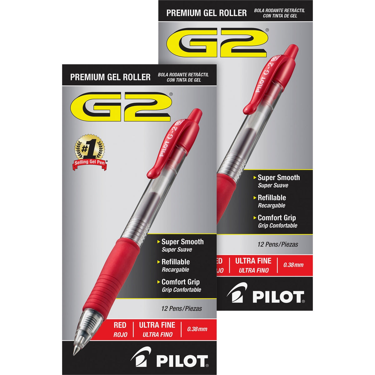 G2 Premium Gel Ink Retractable Pens - Ultra-Fine 0.38mm Point Size - Refillable - Retractable - Red Gel-based Ink - Clea