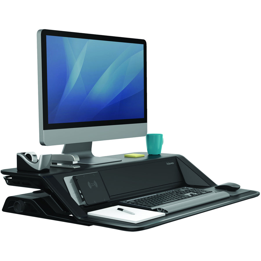 Fellowes Lotus DX Sit-Stand Workstation - 35 lb Load Capacity - 5.50" Height x 32.75" Width x 24.25" Depth - Black - Ant