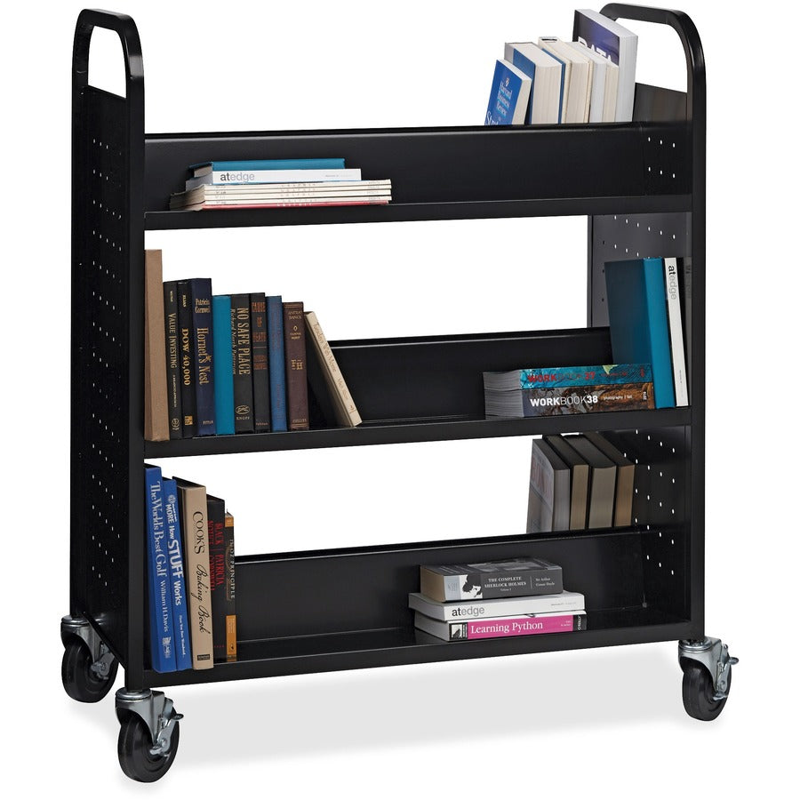 Lorell Double-sided Book Cart - 6 Shelf - Round Handle - 5" Caster Size - Steel - 38" Width x 18" Depth x 46.25" Height 