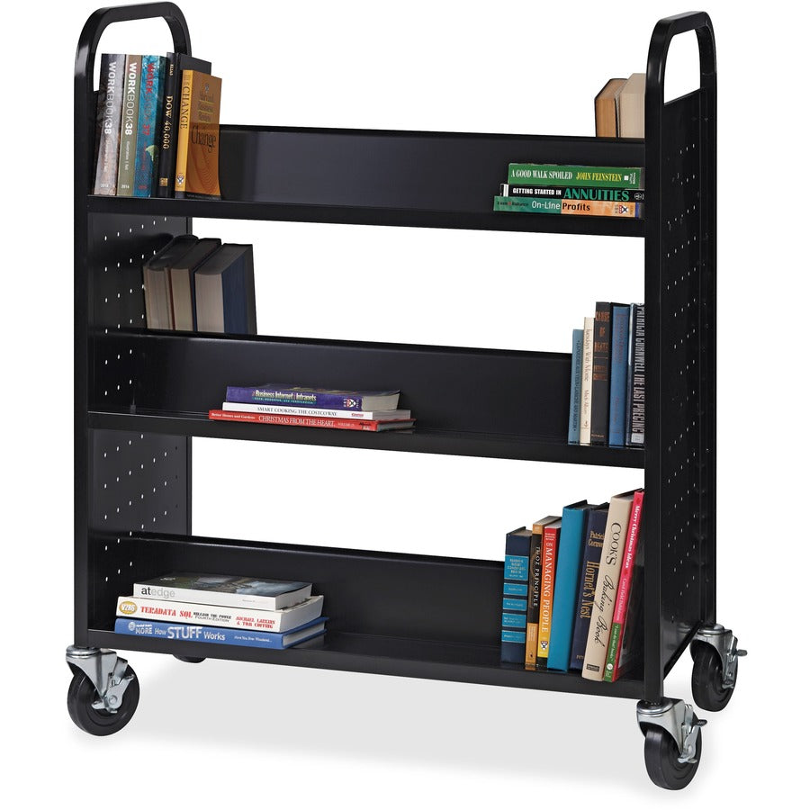 Lorell Double-sided Book Cart - 6 Shelf - Round Handle - 5" Caster Size - Steel - 38" Width x 18" Depth x 46.25" Height 