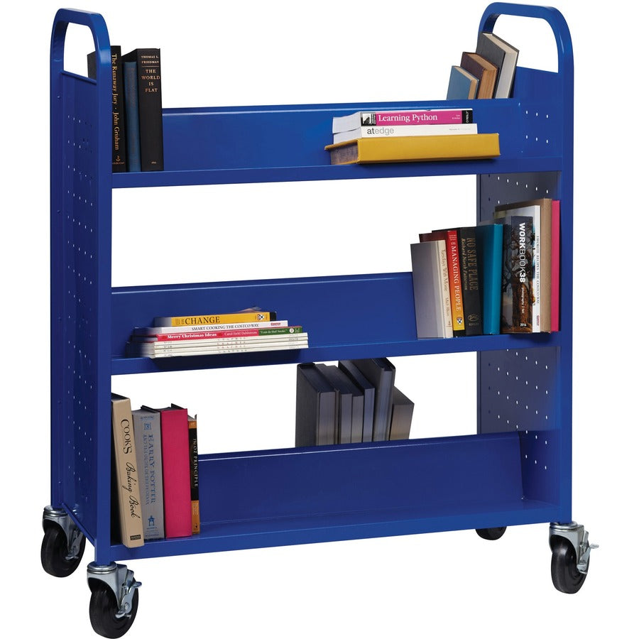 Lorell Double-sided Book Cart - 6 Shelf - Round Handle - 5" Caster Size - Steel - 38" Width x 18" Depth x 46.25" Height 